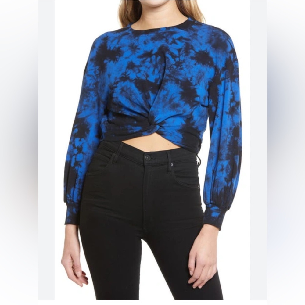 Alice + Olivia Blue and Black Tie-Dye Crop Top